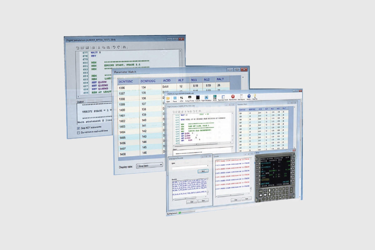 Three ACMS Tester screens cascading over a blue background